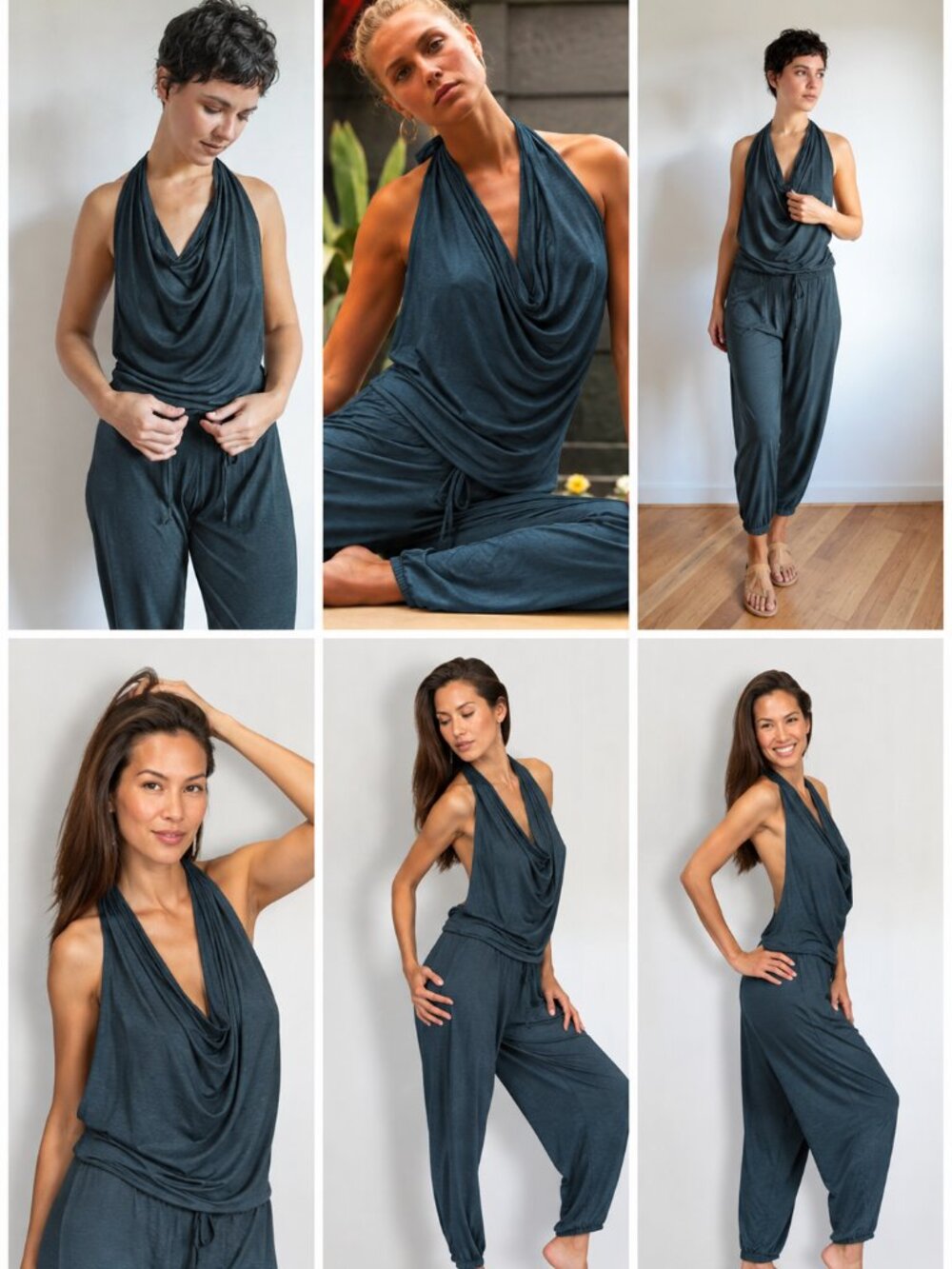 NWOT Women's One-piece Cowl Neck, Halter Top, Backless Yoga Jumpsuit/Romper (M)